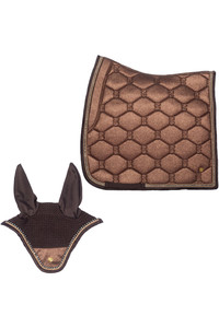 2023 PS Of Sweden Christmas Stardust Dressage Saddle Pad & Fly Veil Set PSSP - Sparkly Copper